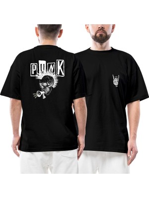 Z zepplin Love Punk Ön Arka Baskılı Siyah Oversize Tişört