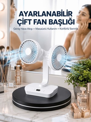 Toyigoo Ayarlanabilir Hızlı Çift Başlıklı Masaüstü Fan – Gece Lambalı Serinletici