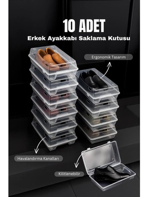 Businesshoess 10 Adet Şeffaf Erkek Ayakkabı Saklama Kutusu ve Düzenleyici 21 x 36 cm