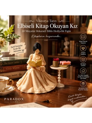 Paradoks Ajans Viktorya Tarzı Elbiseli Kitap Okuyan Kız | 3D Minyatür Dekoratif Biblo Hediyelik Figür