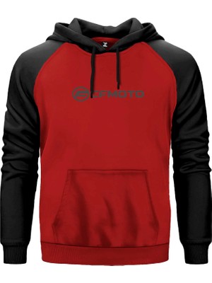 Z zepplin CFMOTO Yazı Kırmızı Renk Reglan Kol Kapşonlu Sweatshirt