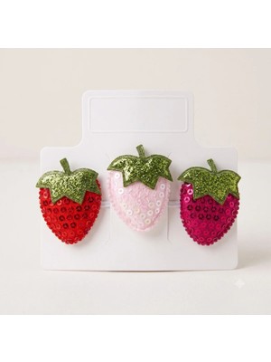 Cherry Lemon 3'lü Set Sevimli Pullu Çilek Figürlü Az Saçlı Bebek Tokası