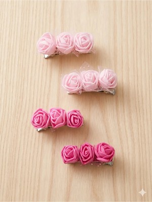 Cherry Lemon Gül Detaylı Kız Çocuk Toka 4 Adet 2 Set