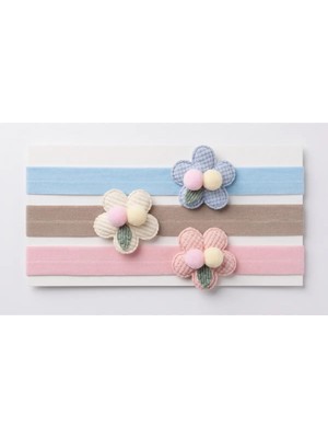Cherry Lemon Ponponlu Çiçek Figürlü Bebek ve Çocuk Saç Bandanası 3'lü Set