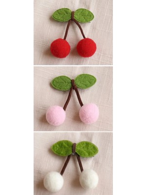 Cherry Lemon Kirazlı Saçsız- Az Saçlı Bebek Tokası 3 Adet Kırmızı Pembe Krem