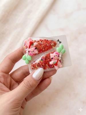 Cherry Lemon Şeffaf Yıldız Pullu ve Renkli Balonlu Figürlü Çocuk Çıtçıt Toka Seti