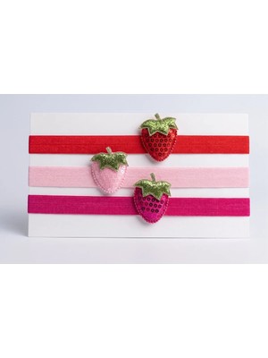 Cherry Lemon 3'lü Çilek Figürlü Pul Payetli Bebek ve Çocuk Saç Bandanası Seti - Esnek Bandana