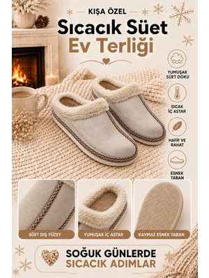 Albishoes Kadın Kürklü Şerit Deaylı Ortopedik Yumuşak Taban Şık Ev Günlük Terlik Kadın Ev Terlik