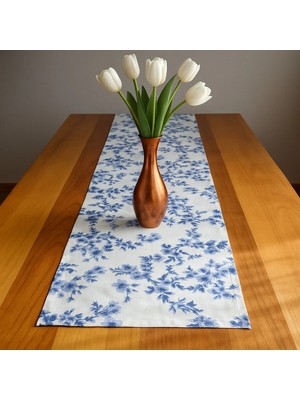 Cherry Lemon Mavi Çiçekli Vintage Bohem Pamuklu Runner 36X135