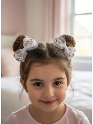 Cherry Lemon Incili Pullu Fiyonk Tül Kız Çocuk Toka 2li Klips Toka Seti