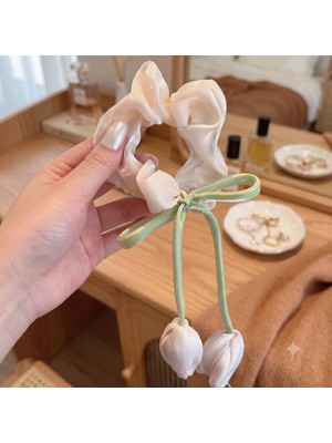 Cherry Lemon Lale Detaylı Işıltılı Organze Lastik Simit Toka