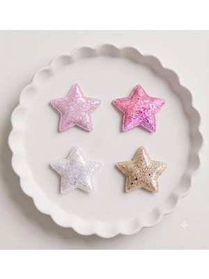 Cherry Lemon Işıltılı Yıldız Figürlü Saçsız Bebek Tokası 4'lü Set
