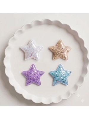 Cherry Lemon Işıltılı Yıldız Figürlü Saçsız Bebek Tokası 4'lü Set