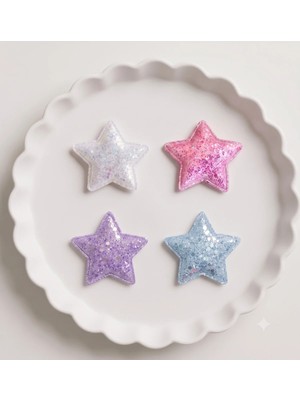 Cherry Lemon Işıltılı Yıldız Figürlü Saçsız Bebek Tokası 4'lü Set