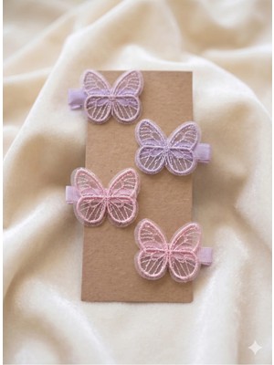 Cherry Lemon Kelebek Figürlü Nakışlı Kız Çocuk Toka Seti - Pastel Renkli Lüks Pens Toka - Butterfly Serisi