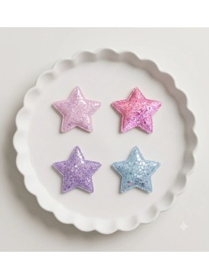 Cherry Lemon Işıltılı Yıldız Figürlü Saçsız Bebek Tokası 4'lü Set