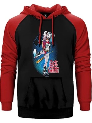 Z zepplin Suicide Squad Harley Quinn Sick Girl Kırmızı Renk Reglan Kol Kapşonlu Sweatshirt