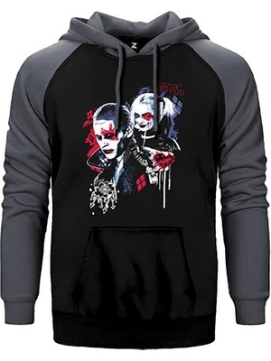 Z zepplin Suicide Joker and Harley Graffiti Gri Renk Reglan Kol Kapşonlu Sweatshirt