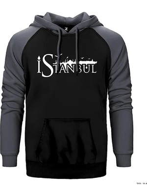 Z zepplin İstanbul Silüet Gri Renk Reglan Kol Kapşonlu Sweatshirt