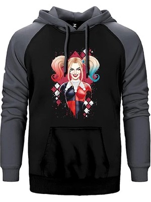 Z zepplin Suicide Squad Harley Quinn Cartoon Gri Renk Reglan Kol Kapşonlu Sweatshirt