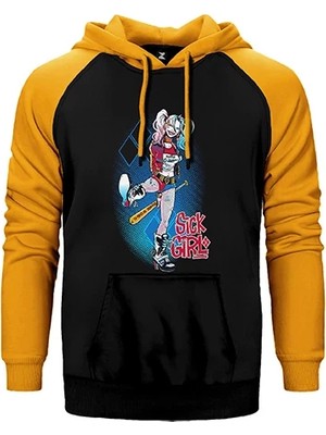 Z zepplin Suicide Squad Harley Quinn Sick Girl Sarı Renk Reglan Kol Kapşonlu Sweatshirt