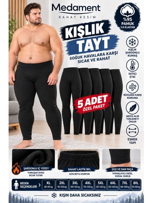 Medament Erkek Kışlık Tayt 5'li Paket %95 Pamuk Şardonlu Sıcak Tutan Rahat Kesim Büyük Beden