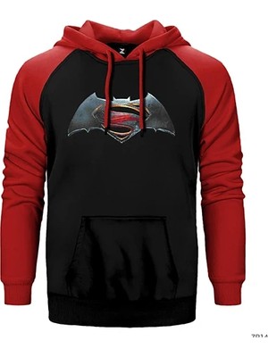 Z zepplin Superman v Batman Logo Kırmızı Renk Reglan Kol Kapşonlu Sweatshirt
