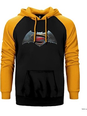 Z zepplin Superman v Batman Logo Sarı Renk Reglan Kol Kapşonlu Sweatshirt