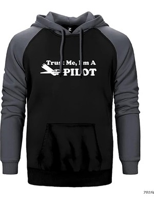 Z zepplin Trust Me I am Pilot Gri Renk Reglan Kol Kapşonlu Sweatshirt