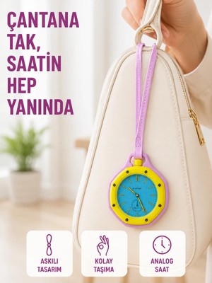 Anahtarlık Çanta Charmı Askılı Analog Dekoratif Saat Pembe