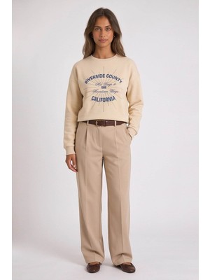 Fashion Friends Taşlı Bej Kadın Sweatshirt 26K0228K1
