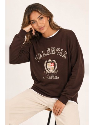 Fashion Friends Baskılı Kahverengi Kadın Sweatshirt 26K0048K1