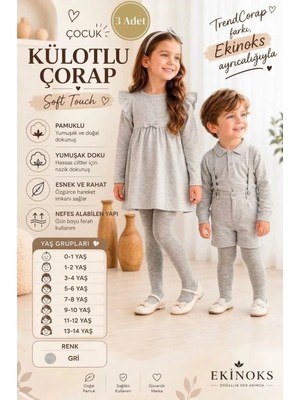 TrendCorap Çocuk & Bebek Pamuklu Mevsimlik Külotlu Çorap 3'lü Set | Dikişsiz, Düz Renk | 0-13 Yaş