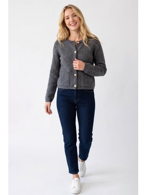 Fashion Friends Simli ve Pullu Antrasit Kadın Hırka 26K0054K1