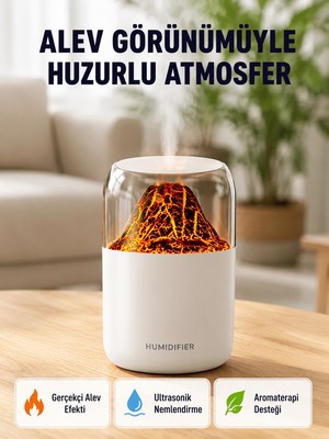 Str Store 280ML Alev Işıklı Ultrasonik Hava Nemlendirici Sessiz ve USB Şarjlı