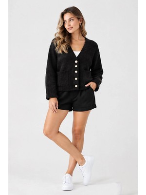 Fashion Friends Düğme Detaylı Siyah Kadın Hırka 26K0203K1