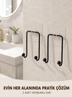 Str Store 2'li Yapışkanlı Duvar Askısı Mutfak Banyo ve Ev Için Askılık