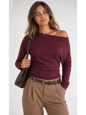 Fashion Friends Asimetrik Yaka Mürdüm Kadın Bluz 26K0057K1