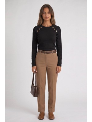 Fashion Friends Düğme Detaylı Siyah Kadın Bluz 26K0292K1