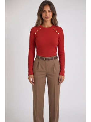 Fashion Friends Düğme Detaylı Kırmızı Kadın Bluz 26K0292K1