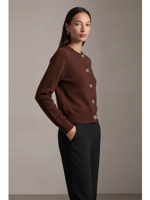 Fashion Friends Düğme Detaylı Kahverengi Kadın Hırka 26K0112K1
