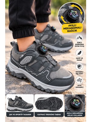 Albishoes Erkek Çocuk Akıllı Mekanizma Bağcıklı Kauçuk Taban Suya Dayanıklı Çocuk Trekking Bot