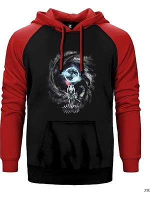 Z zepplin Kurt Uzay Temalı Kırmızı Renk Reglan Kol Kapşonlu Sweatshirt