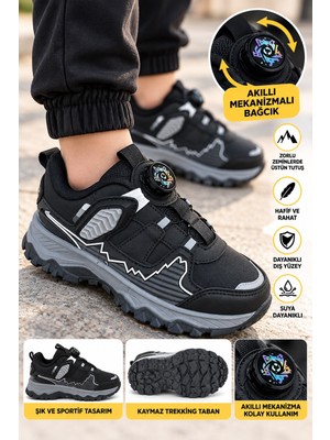 Albishoes Erkek Çocuk Akıllı Mekanizma Bağcıklı Kauçuk Taban Suya Dayanıklı Çocuk Trekking Bot