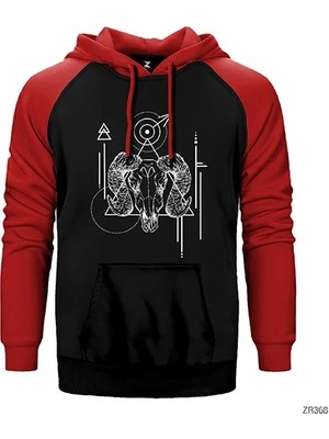 Z zepplin Koç Burcu Geometrik Kırmızı Renk Reglan Kol Kapşonlu Sweatshirt