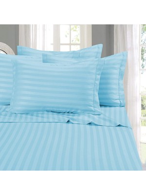 Str Store Stripe Bed Sheets Yatak Örtüsü, Akuamarin, Çift Kişilik