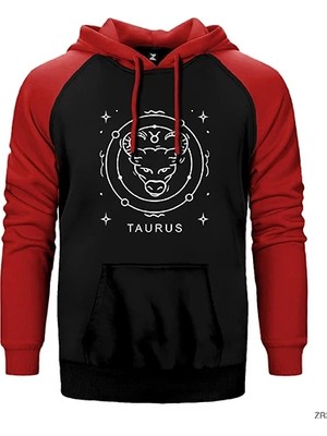 Z zepplin Boğa Burcu Circle Kırmızı Renk Reglan Kol Kapşonlu Sweatshirt