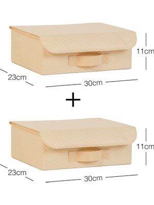 Str Store 2'li Bej Balıksırtı Kapaklı Kutu Set 30 x 23 x 11 cm