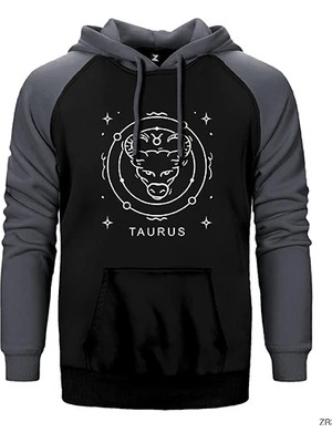 Z zepplin Boğa Burcu Circle Gri Renk Reglan Kol Kapşonlu Sweatshirt