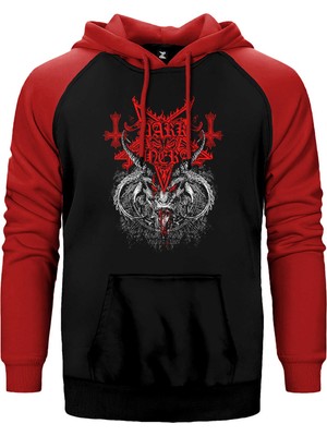 Z zepplin Dark Funeral Demon Head Kırmızı Renk Reglan Kol Kapşonlu Sweatshirt